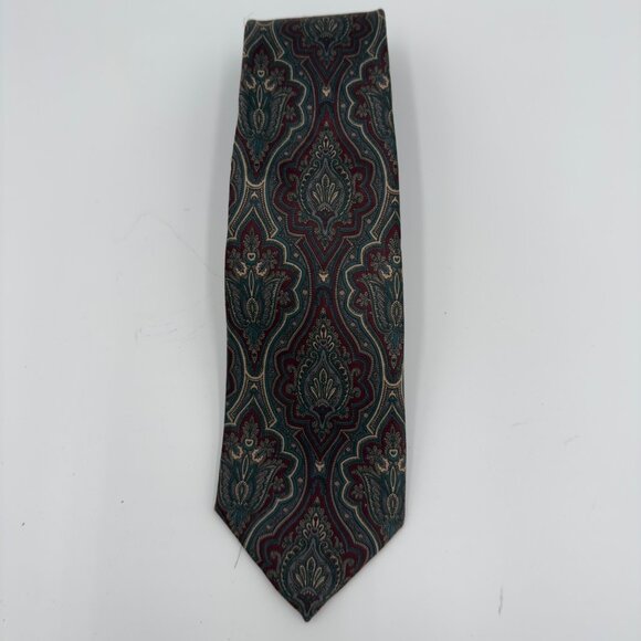 Lands’ End Direct Merchants Men’s Necktie Maroon/Green/Blue 90’s Office - Picture 1 of 8